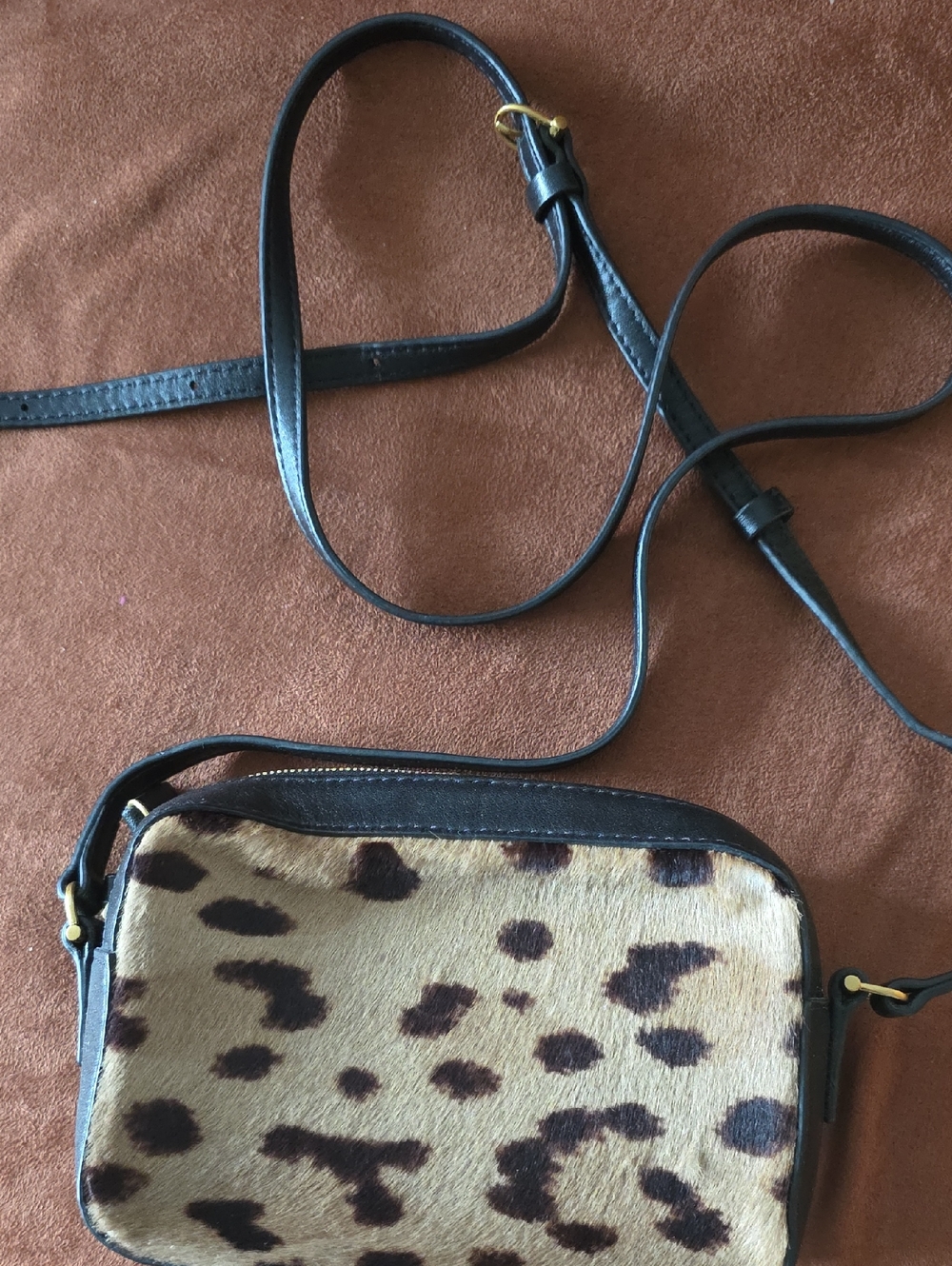 Leopard Print Crossbody Bag in Brown and Black 100% Cow Geniune Leather-Cotton